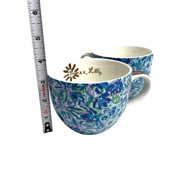 Set of 2 Lilly‎ Pulitzer tea coffee Mugs High Maintenance Blue Floral Cups - Picture 7 of 7